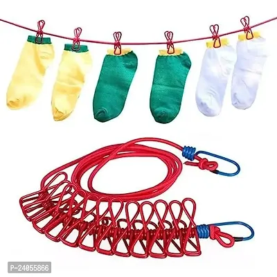 Elastic Clothesline Laundry Line Camping Clothes Lines Adjustable Clothes Rope with 12pcs Clothespins Portable Clothesline with Clips for Outdoor...-thumb3