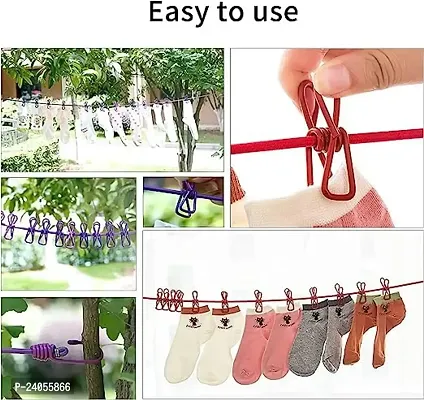 Elastic Clothesline Laundry Line Camping Clothes Lines Adjustable Clothes Rope with 12pcs Clothespins Portable Clothesline with Clips for Outdoor...-thumb4