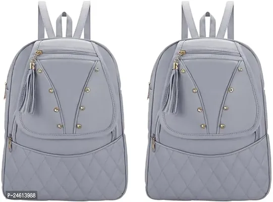 Stylish PU Backpacks For Women- 2 Pieces,Grey-thumb0