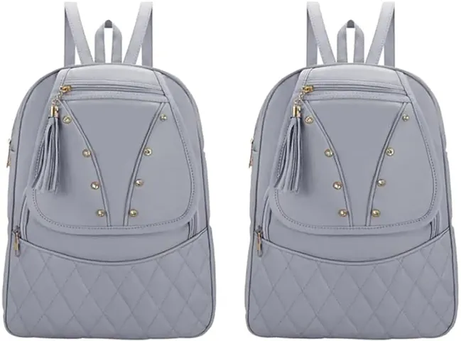 Stylish PU Backpacks For Women- 2 Pieces,Grey