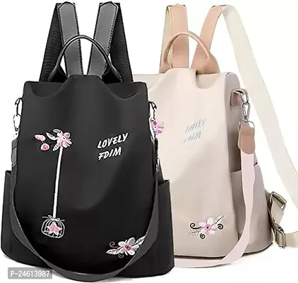 Stylish PU Backpacks For Women- 2 Pieces,Black And Cream