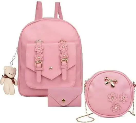 Stylish 3 piece Fashion Cute Stylish Leather Backpack, Sling Bag &amp; Purse Set for Women