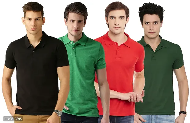 Reliable Cotton Blend Solid Polo T-shirts Combo For Men Pack Of 4-thumb0