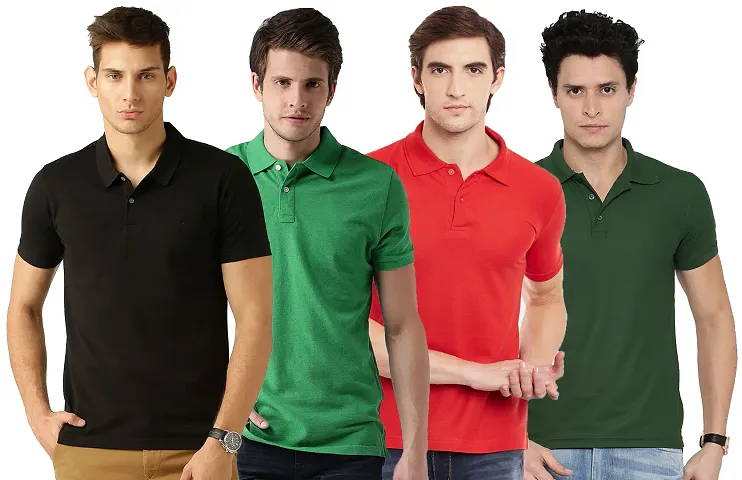 Reliable Blend Solid Polo T-shirts Combo For Men Pack Of 4