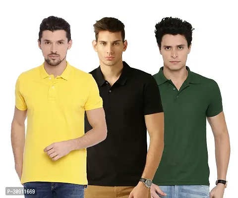 Stylish Multicoloured Cotton Blend Solid Polos T-Shirt For Men Pack Of 3-thumb0