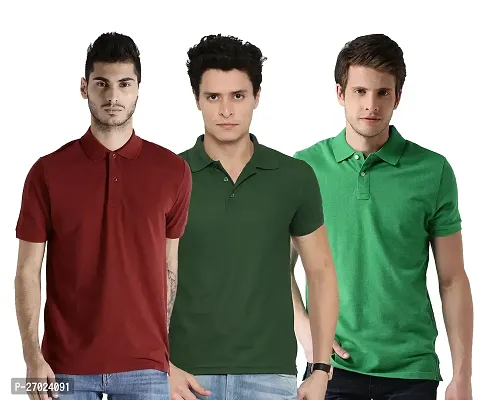 Reliable Multicoloured Cotton Blend Solid Polos For Men Pack Of 3