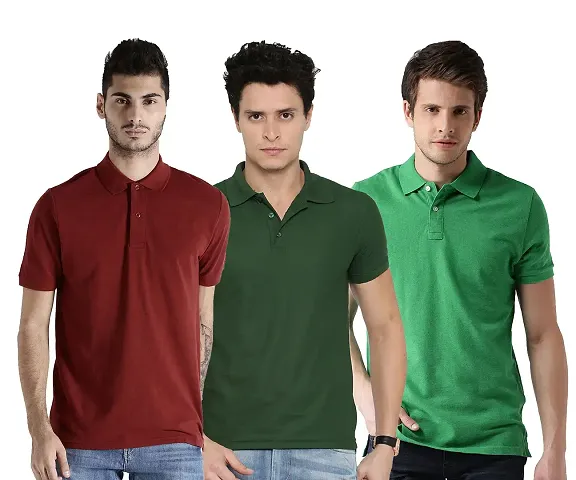 Stylish Blend Solid Polos T-Shirt For Men Pack Of 3