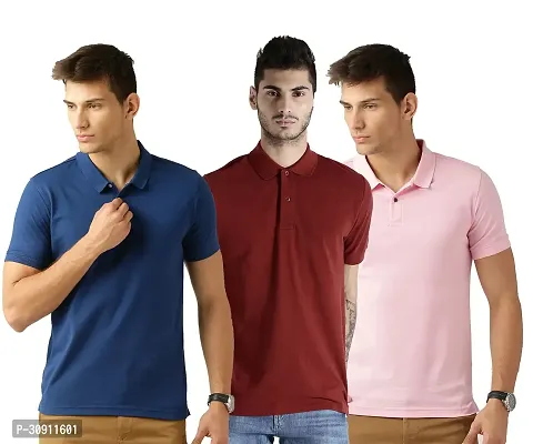 Stylish Multicoloured Cotton Blend Solid Polos T-Shirt For Men Pack Of 3