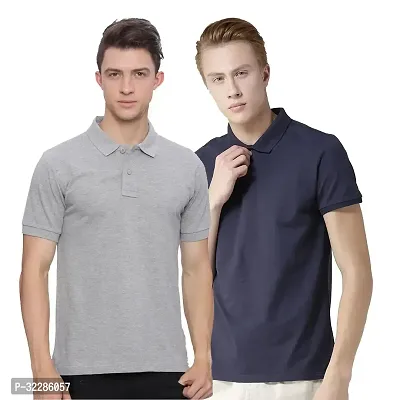 Stylish Multicoloured Cotton Blend Solid T-Shirt For Men Pack Of 2-thumb0