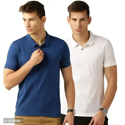 Stylish Multicoloured Cotton Blend Solid T-Shirt For Men Pack Of 2-thumb0