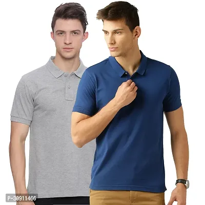 Stylish Multicoloured Cotton Blend Solid Polos T-Shirt For Men Pack Of 2-thumb0