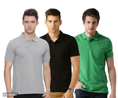 Reliable Multicoloured Cotton Blend Solid Polos For Men Pack Of 3-thumb0
