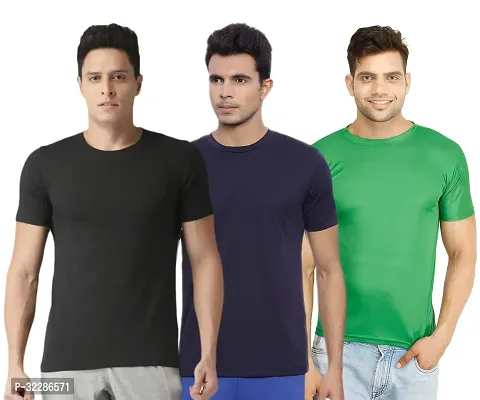 Stylish Multicoloured Polyester Solid T-Shirt For Men Pack Of 3