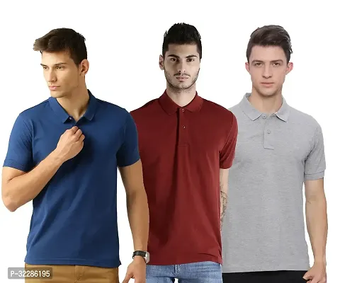 Stylish Multicoloured Cotton Blend Solid T-Shirt For Men Pack Of 3-thumb0