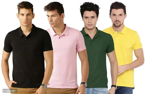 Reliable Cotton Blend Solid Polo T-shirts Combo For Men Pack Of 4