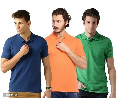 Reliable Multicoloured Cotton Blend Solid Polos For Men Pack Of 3-thumb0