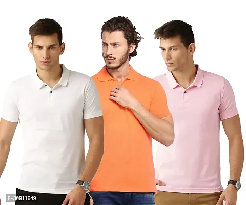 Stylish Multicoloured Cotton Blend Solid Polos T-Shirt For Men Pack Of 3