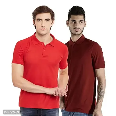 Reliable Multicoloured Cotton Solid Polos For Men Pack Of 2