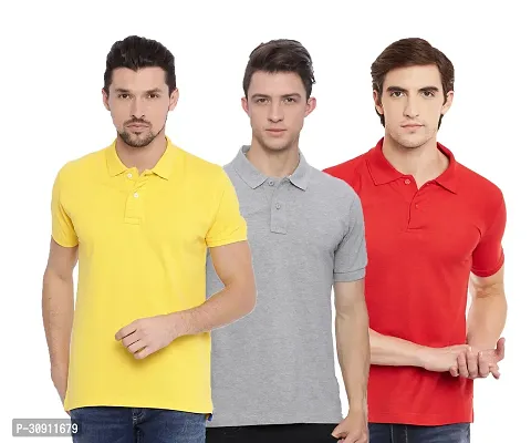 Stylish Multicoloured Cotton Blend Solid Polos T-Shirt For Men Pack Of 3-thumb0