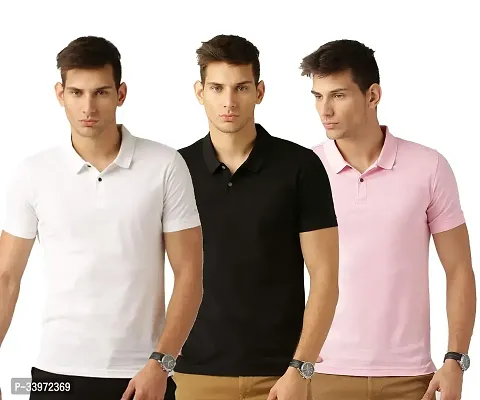 Stylish Cotton Blend Solid Polos For Men Pack of 3-thumb0