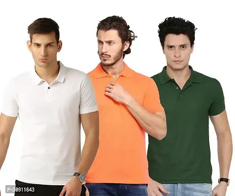 Stylish Multicoloured Cotton Blend Solid Polos T-Shirt For Men Pack Of 3