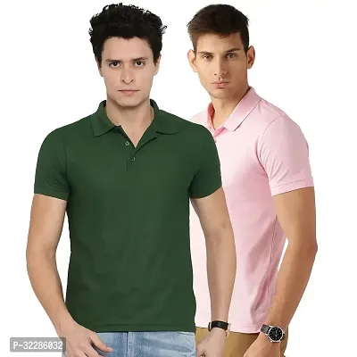 Stylish Multicoloured Cotton Blend Solid T-Shirt For Men Pack Of 2-thumb0