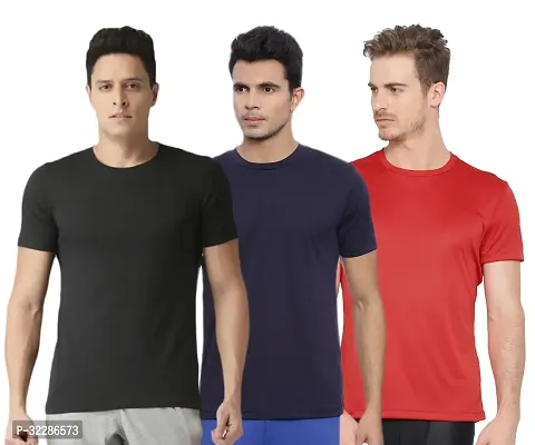 Stylish Multicoloured Polyester Solid T-Shirt For Men Pack Of 3