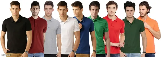 Stylish Multicoloured Cotton Blend Solid T-Shirt For Men Pack Of 9