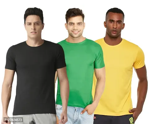 Reliable Multicoloured Polyester Solid Round Neck Tees For Men Pack Of 3-thumb0