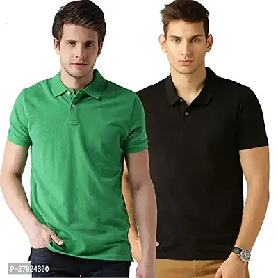 Reliable Multicoloured Cotton Solid Polos For Men Pack Of 2