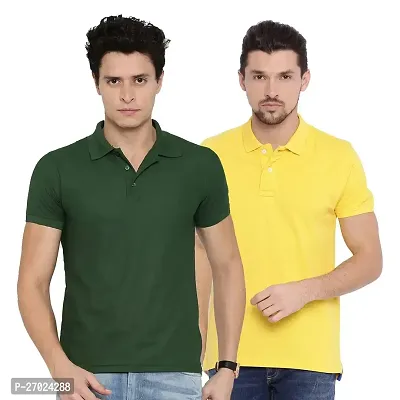 Reliable Multicoloured Cotton Solid Polos For Men Pack Of 2-thumb0