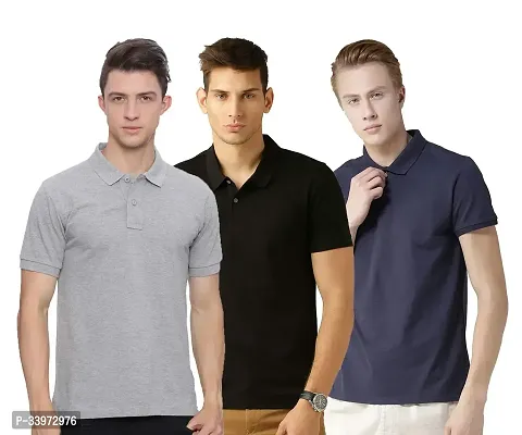 Stylish Cotton Blend Solid Polos For Men Pack of 3-thumb0