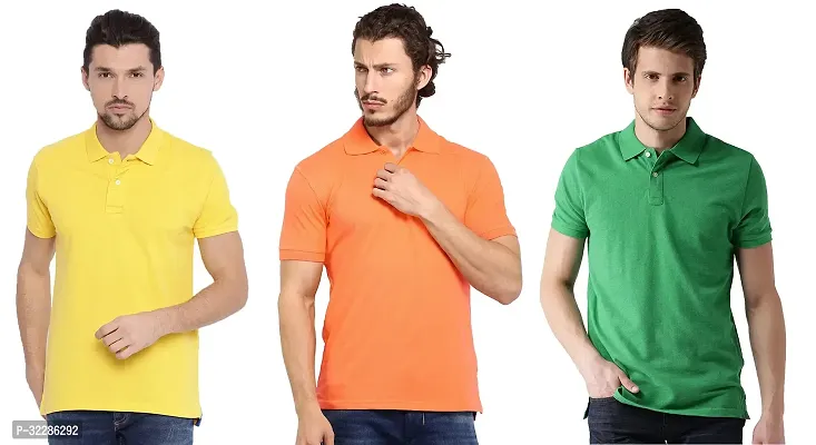 Stylish Multicoloured Cotton Blend Solid T-Shirt For Men Pack Of 3-thumb0