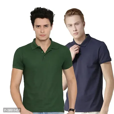 Stylish Multicoloured Cotton Blend Solid Polos T-Shirt For Men Pack Of 2-thumb0