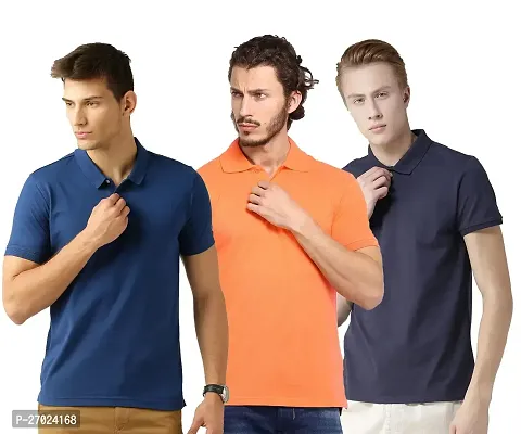 Reliable Multicoloured Cotton Blend Solid Polos For Men Pack Of 3