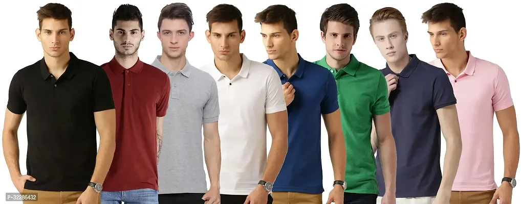 Stylish Multicoloured Cotton Blend Solid T-Shirt For Men Pack Of 8