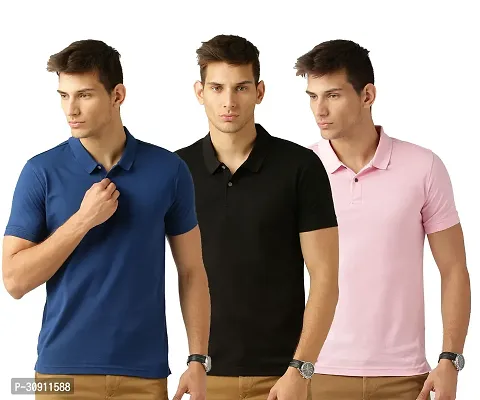 Stylish Multicoloured Cotton Blend Solid Polos T-Shirt For Men Pack Of 3-thumb0