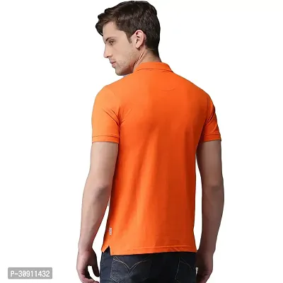 Stylish Orange Cotton Blend Solid Polos T-Shirt For Men-thumb3