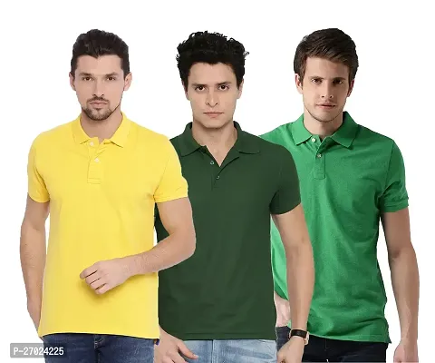 Reliable Multicoloured Cotton Blend Solid Polos For Men Pack Of 3-thumb0