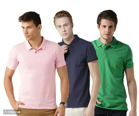 Reliable Multicoloured Cotton Blend Solid Polos For Men Pack Of 3-thumb0