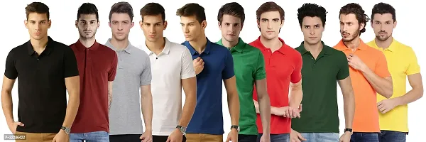 Stylish Multicoloured Cotton Blend Solid T-Shirt For Men Pack Of 10-thumb0