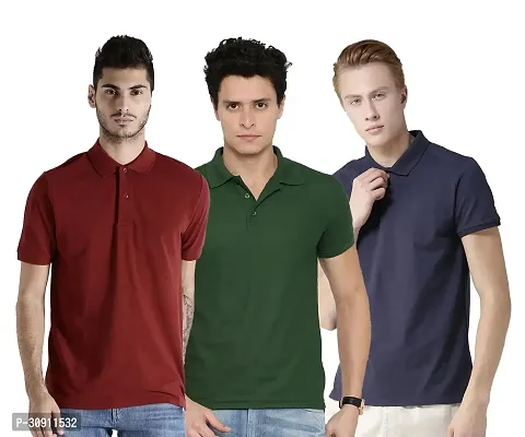 Stylish Multicoloured Cotton Blend Solid Polos T-Shirt For Men Pack Of 3-thumb0