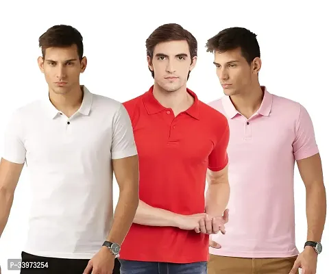 Stylish Cotton Blend Solid Polos For Men Pack of 3-thumb0