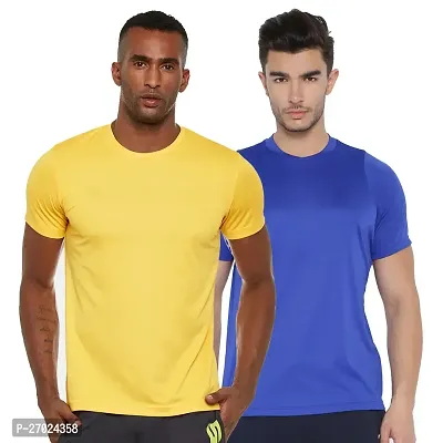 Reliable Multicoloured Polyester Solid Round Neck Tees For Men Pack Of 2-thumb0