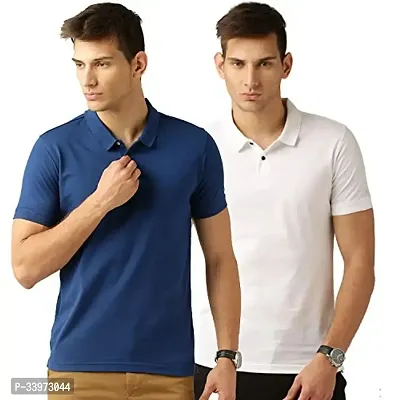 Stylish Cotton Blend Solid Polos For Men Pack of 2-thumb0