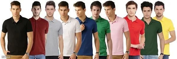 Stylish Multicoloured Cotton Blend Solid T-Shirt For Men Pack Of 10-thumb0