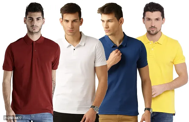 Reliable Cotton Blend Solid Polo T-shirts Combo For Men Pack Of 4