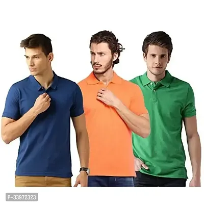 Stylish Cotton Blend Solid Polos For Men Pack of 3-thumb0