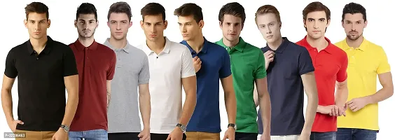 Stylish Multicoloured Cotton Blend Solid T-Shirt For Men Pack Of 9