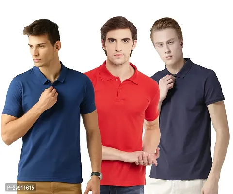 Stylish Multicoloured Cotton Blend Solid Polos T-Shirt For Men Pack Of 3-thumb0